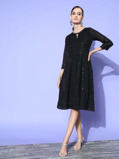 Black Chikankari Embroidery With Sequin