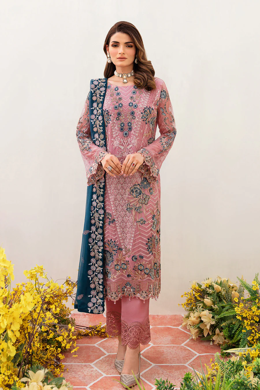 Baby Pink Embroidered Pakistani Salwar Kameez With Contrast Dupatta ...