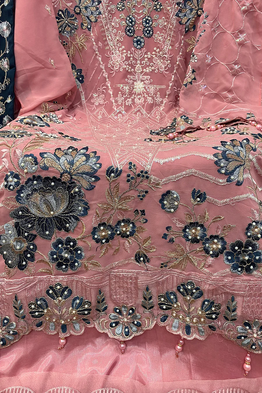 Baby Pink Embroidered Pakistani Salwar Kameez With Contrast Dupatta - Image 5