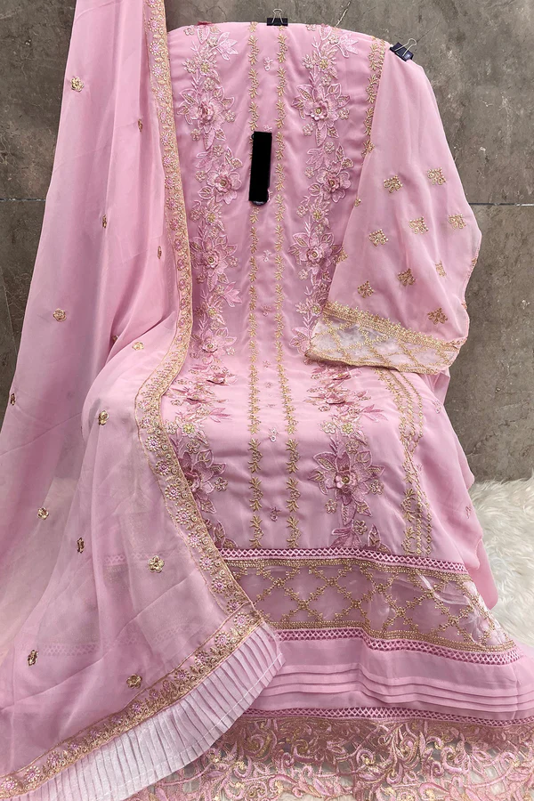 Baby Pink Pakistani Salwar Kameez With Flair Net Dupatta - luish.in