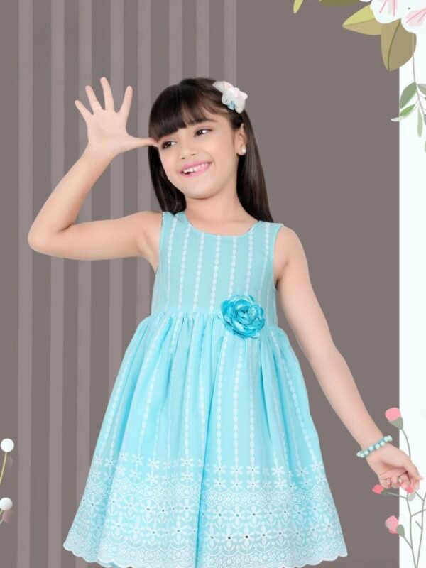 Blue Cotton Embroidered Dress -5306