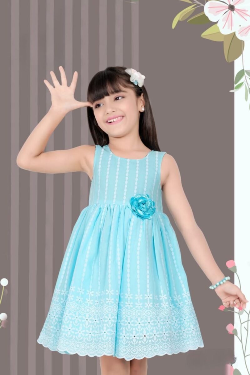 Blue Cotton Embroidered Dress -5306