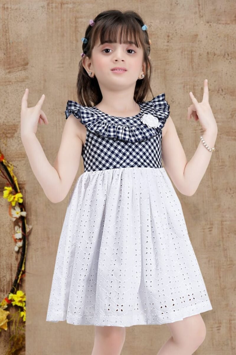 Black / White Knee Length Chikankari Casual Dress