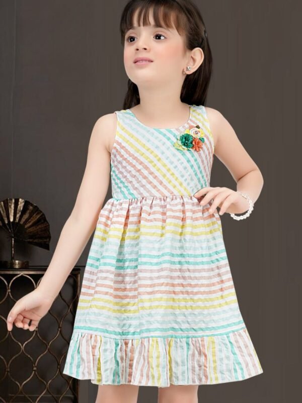 Rainbow Striped Cotton Knee-Length Frock