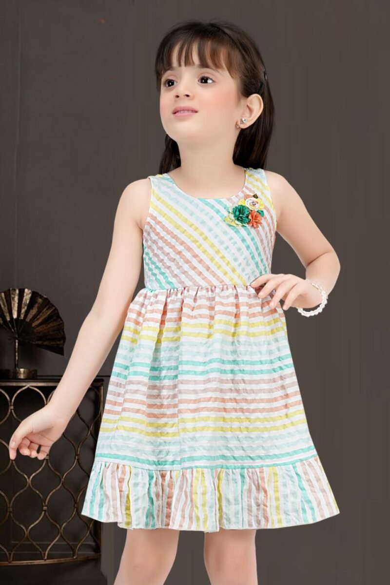 Rainbow Striped Cotton Knee-Length Frock