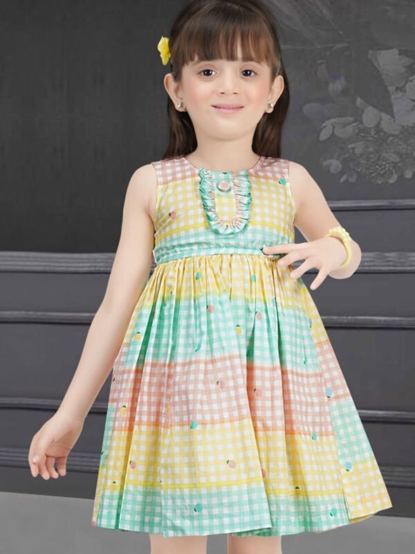Girls Rainbow Plaid Graphic Knee-Length Frock
