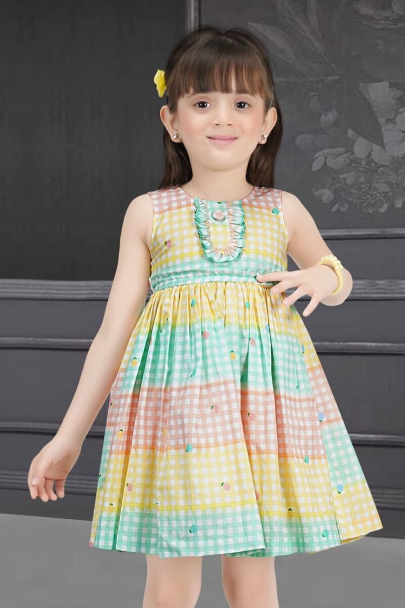 Girls Rainbow Plaid Graphic Knee-Length Frock
