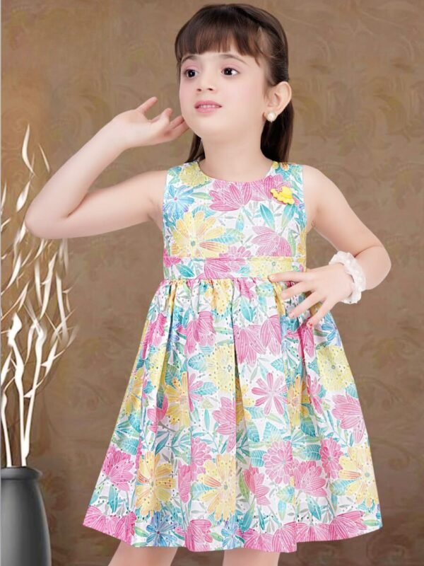 Floral Printed Flare Dress with Cotton Knee-Length