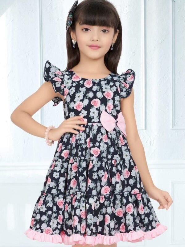 Black Floral Printed Knee-Length Dress