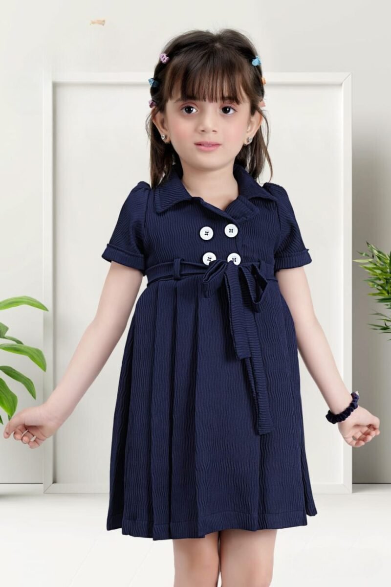 Girl's Dark Blue Sleeve Dress for Casual Wear