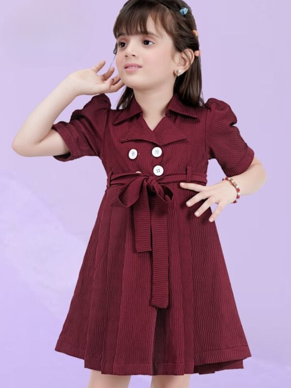 Girl's Maroon Sleeve Dress for Casual Wear