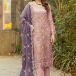 Latest Baby Pink Pakistani Salwar Kameez With Beautiful Contrast Light Purple Dupatta Work-1