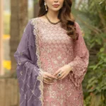 Latest Baby Pink Pakistani Salwar Kameez With Beautiful Contrast Light Purple Dupatta Work-1