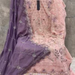 Latest Baby Pink Pakistani Salwar Kameez With Beautiful Contrast Light Purple Dupatta Work-1