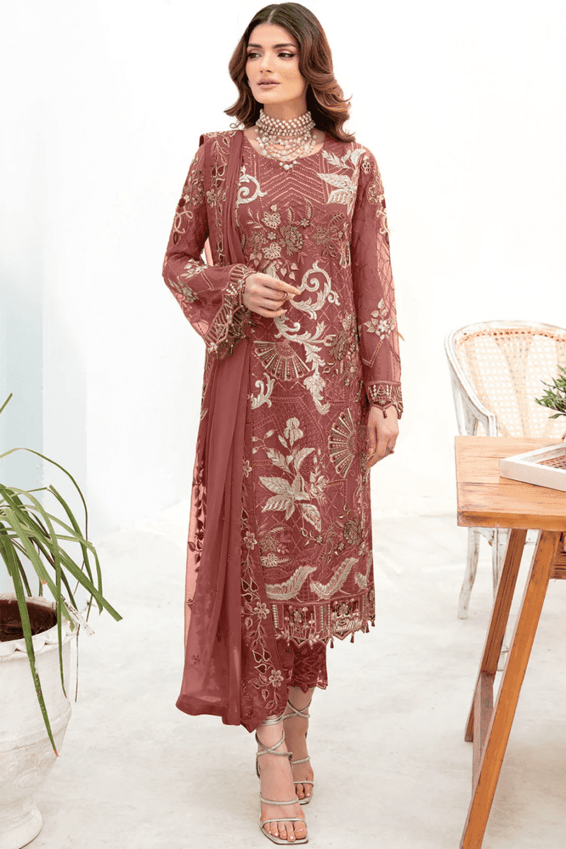 Light Maroon Straight Pakistani Salwar Kameez With Beautiful Embroidery Dupatta Work