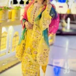 Mustard Wedding Wear Pakistani Salwar Kameez With Multicolor Dupatta Work-6