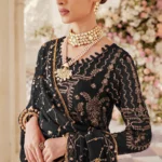 Pakistani Salwar Kameez Black In Golden Embroidery With Beautiful Dupatta-1