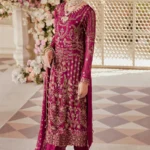 Pakistani Salwar Kameez Dark Pink In Golden Embroidery With Beautiful Dupatta-1