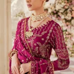 Pakistani Salwar Kameez Dark Pink In Golden Embroidery With Beautiful Dupatta-1