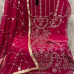 Pakistani Salwar Kameez Dark Pink In Golden Embroidery With Beautiful Dupatta-1