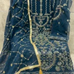 Pakistani Salwar Kameez Rama In Golden Embroidery With Beautiful Dupatta-1