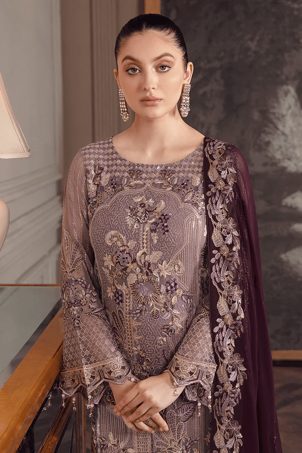Purple Pakistani Salwar kameez With Contrast Heavy Work Dupatta - Image 3