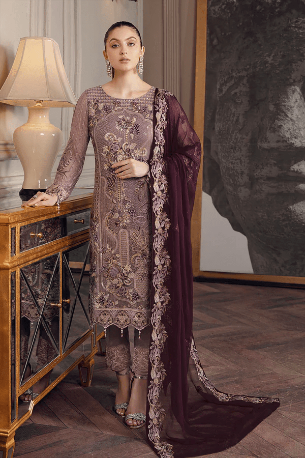 Purple Pakistani Salwar kameez With Contrast Heavy Work Dupatta - Image 2