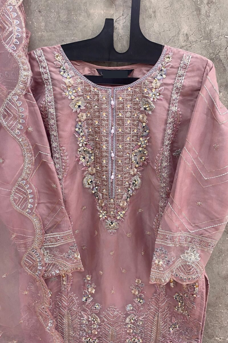 Ready To Wear Pink Heavy Organza Pakistani Tunic Style With Lovely Dupatta Work