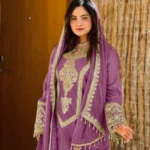 Ready To Wear Trendy Pakistani Purple Heavy Silk Chinon Tunic Style With Lovely Dupatta Work