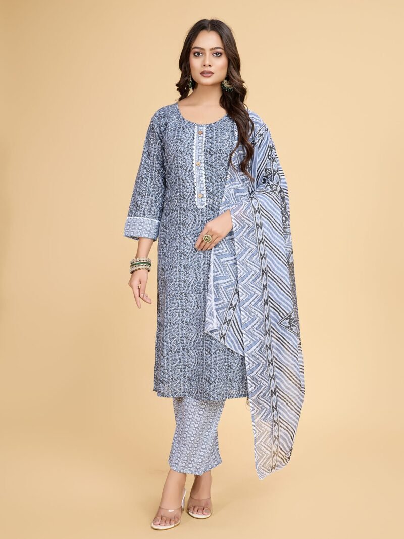 Luish Womens Grey Printed Kurta Set with Dupatta - Image 2