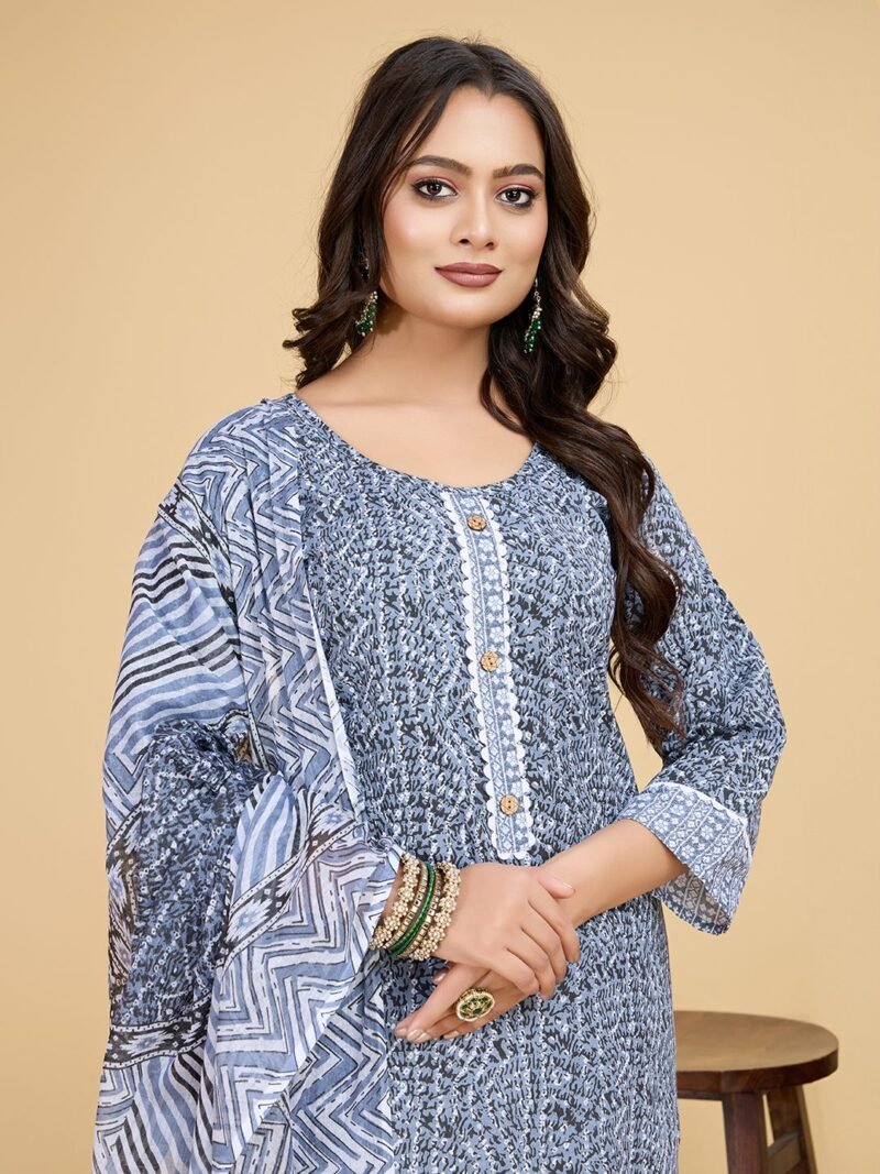 Luish Womens Grey Printed Kurta Set with Dupatta - Image 5