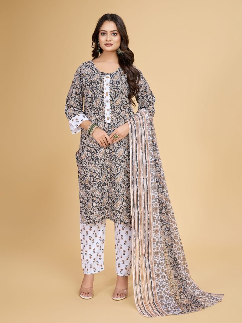 Luish Brown Women Printed Kurta Set with Dupatta - Image 2