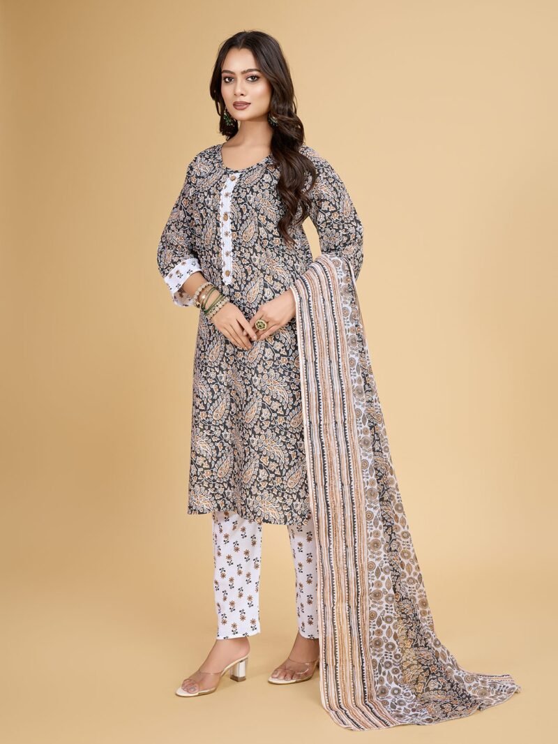 Luish Brown Women Printed Kurta Set with Dupatta - Image 3