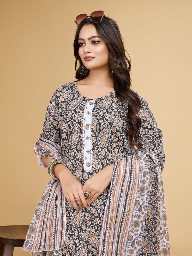 Luish Brown Women Printed Kurta Set with Dupatta - Image 4