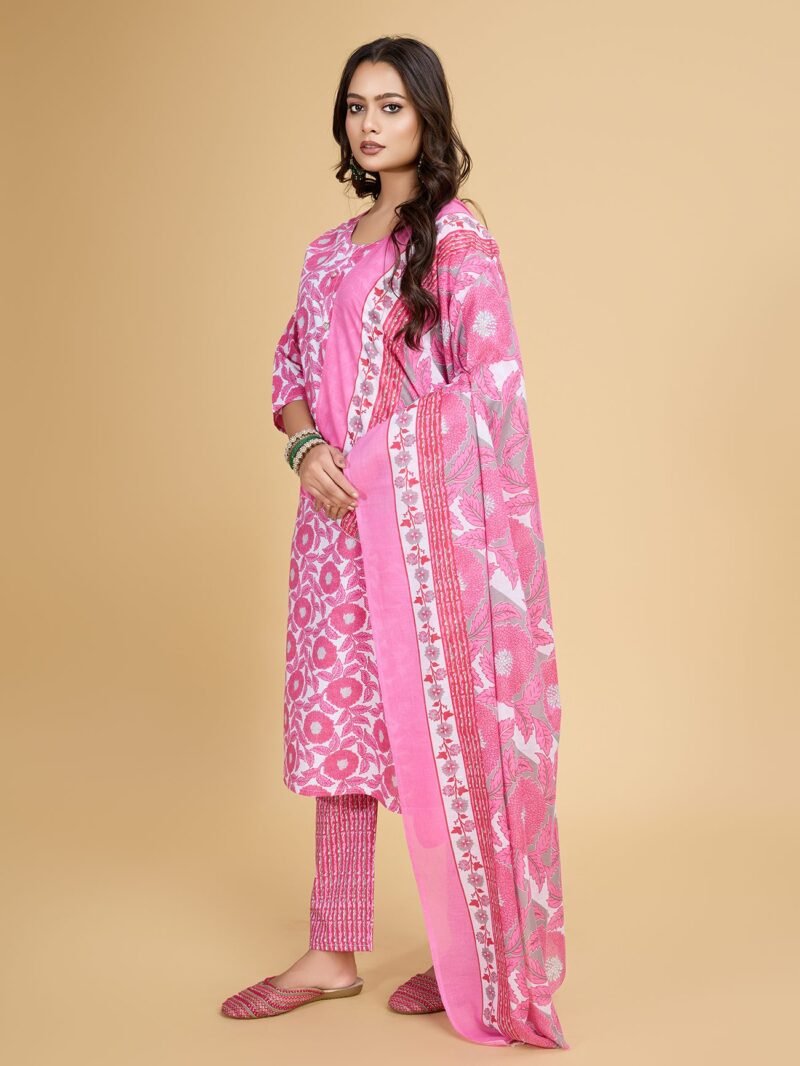 Pink Women Printed Ethnic Dress Kurta with Dupatta - Image 4