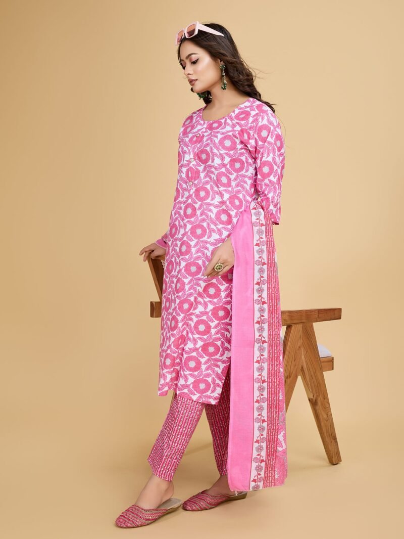 Pink Women Printed Ethnic Dress Kurta with Dupatta - Image 3