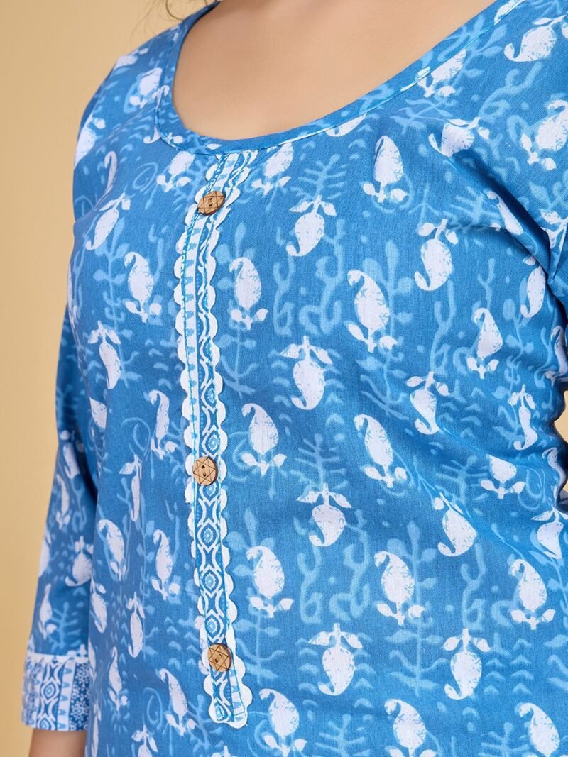 Women Blue Floral Printed Kurta Set with Dupatta - Image 7