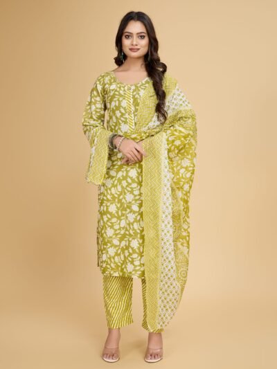 Luish Womens Yellow Floral Printed Kurta Set with Dupatta