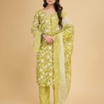 Luish Womens Yellow Floral Printed Kurta Set with Dupatta