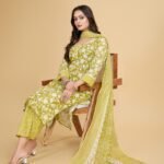 Luish Womens Yellow Floral Printed Kurta Set with Dupatta