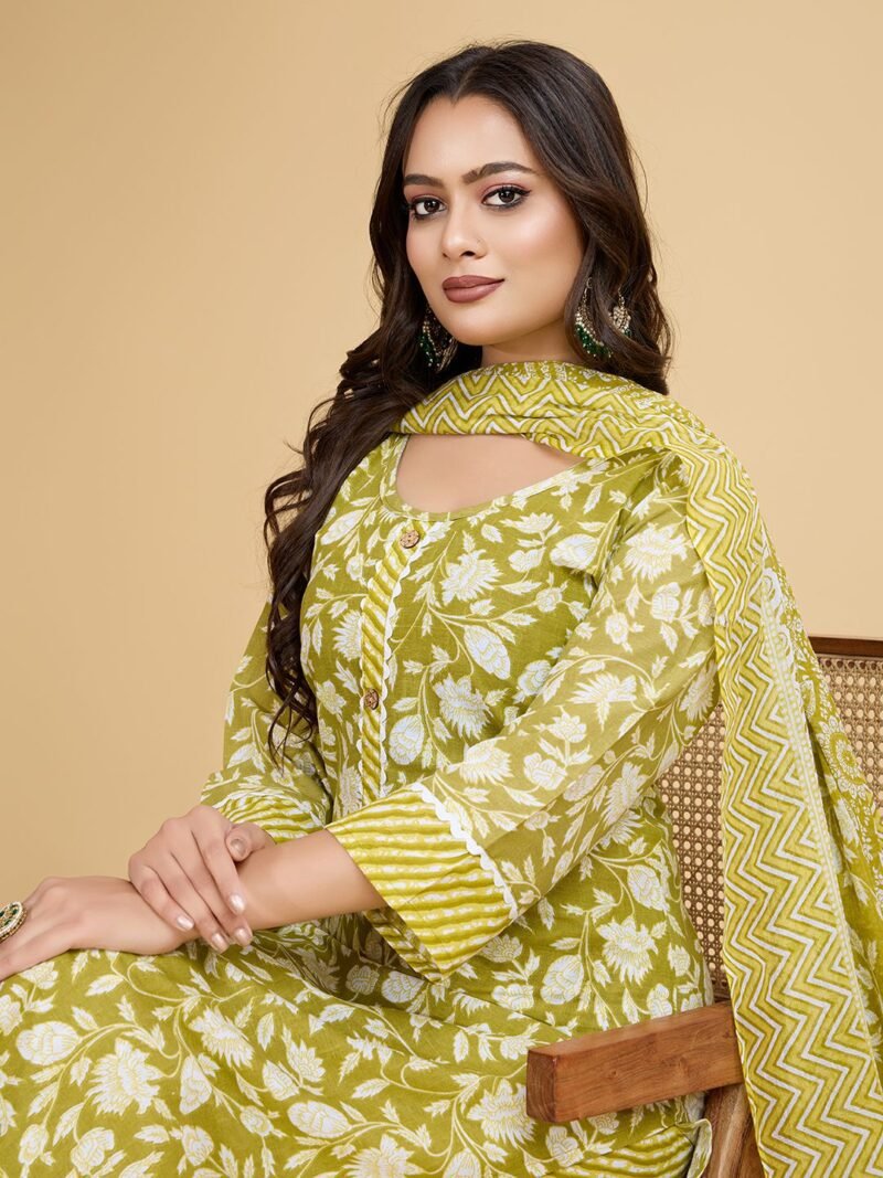Luish Womens Yellow Floral Printed Kurta Set with Dupatta - Image 4