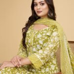 Luish Womens Yellow Floral Printed Kurta Set with Dupatta