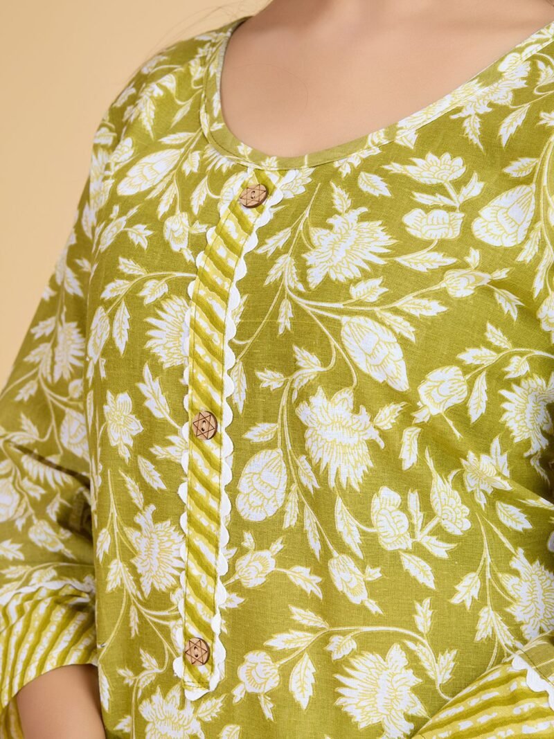 Luish Womens Yellow Floral Printed Kurta Set with Dupatta - Image 6