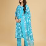 Luish Womens Turquoise Floral Printed Kurta Set with Dupatta