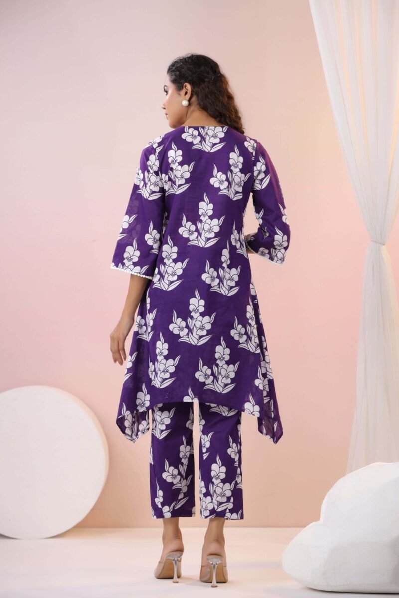 Purple Floral Printed Mal Cotton Co-ord Set - Image 2
