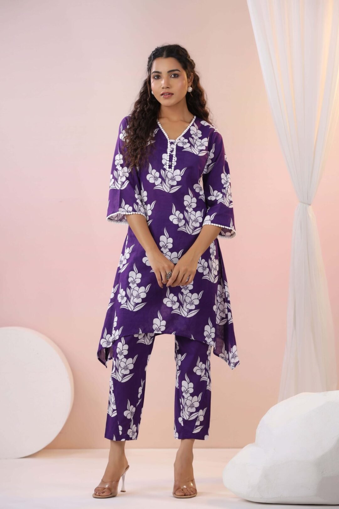 Purple Floral Printed Mal Cotton Co-ord Set