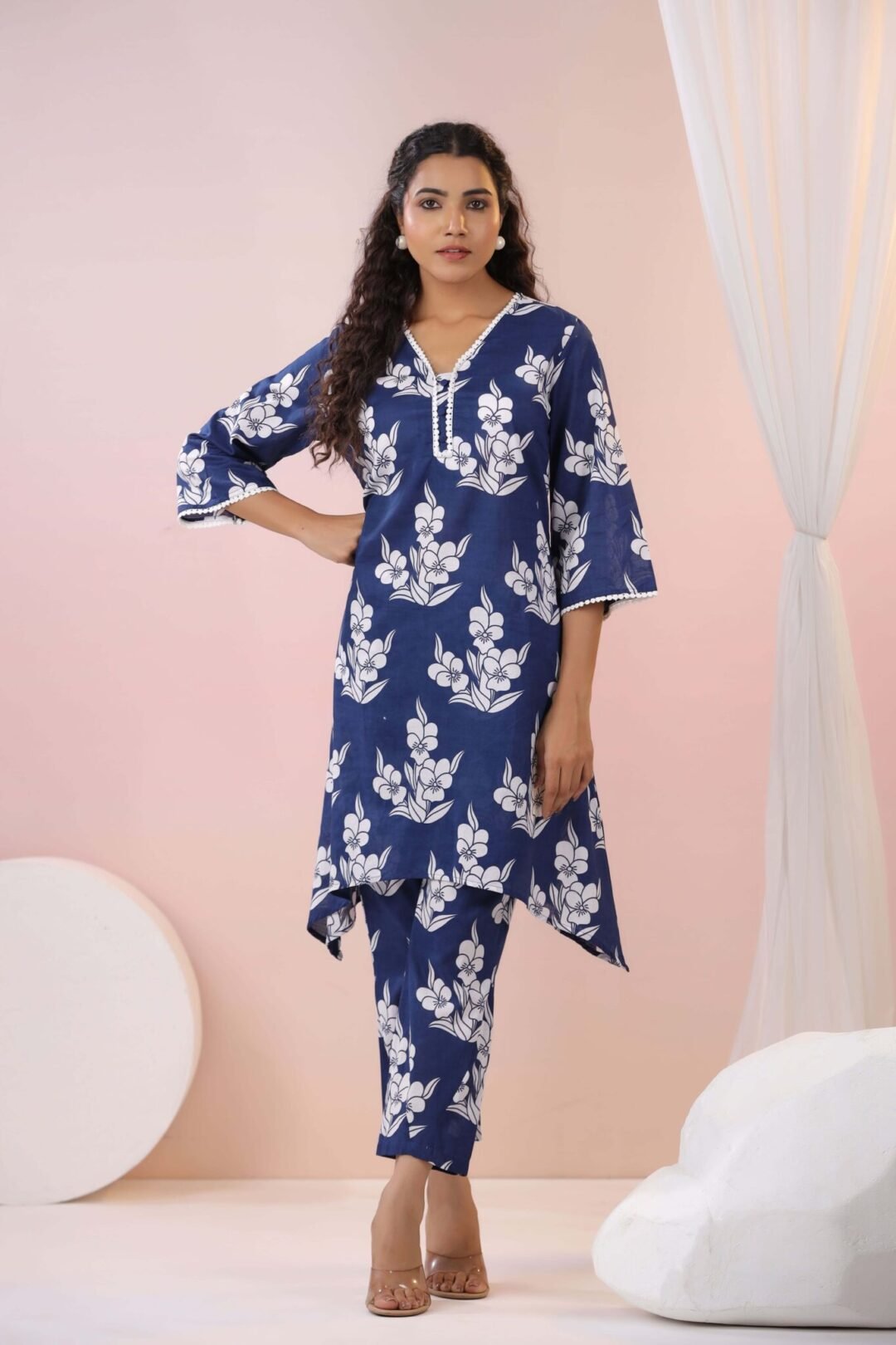 Elegant Navy Blue Co-ord Set in Mal Cotton