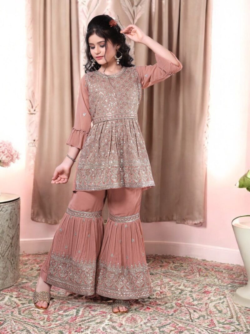 Girls Peach Goal Gharara
