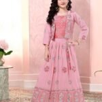 Girls Pink Jacket Choli Style