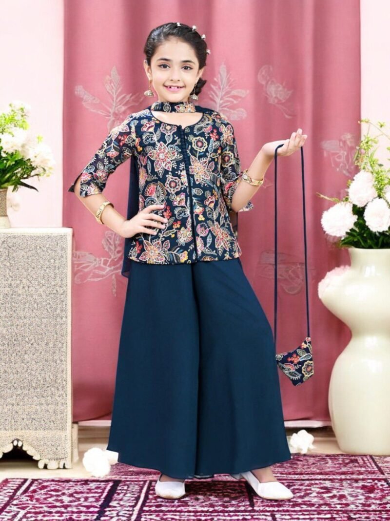 Girls Blue Koti Plazo Set
